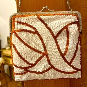 Small Sequins Purse - Vintage - white and Orange